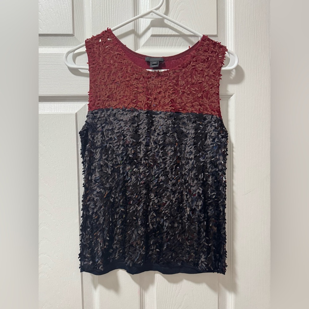 J. Crew Sleeveless Sequin Colorblock Tank - Wine Red and Black